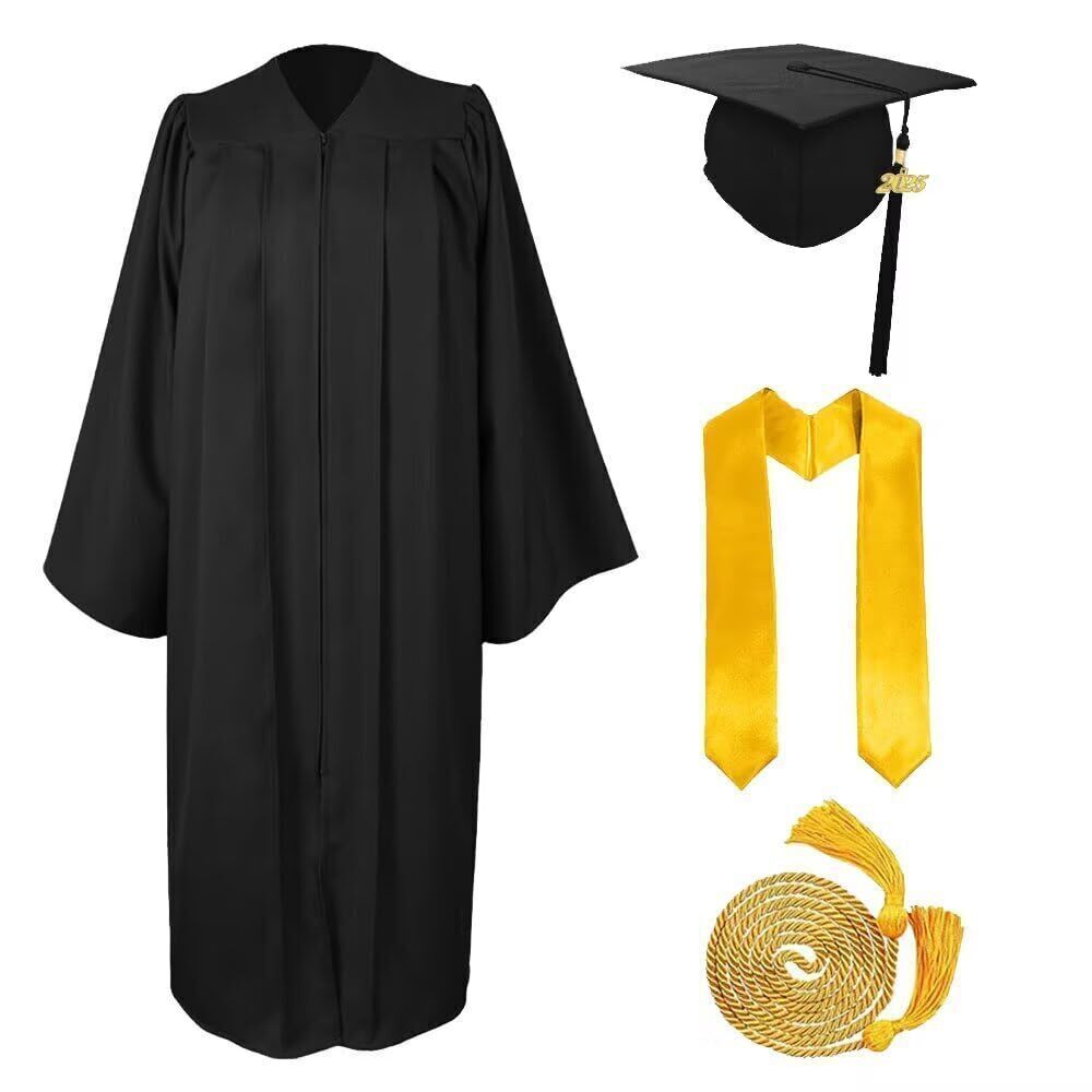 2896 Unisex Matte Graduation Gown Cap 2025 Year Honor Cords and graduation